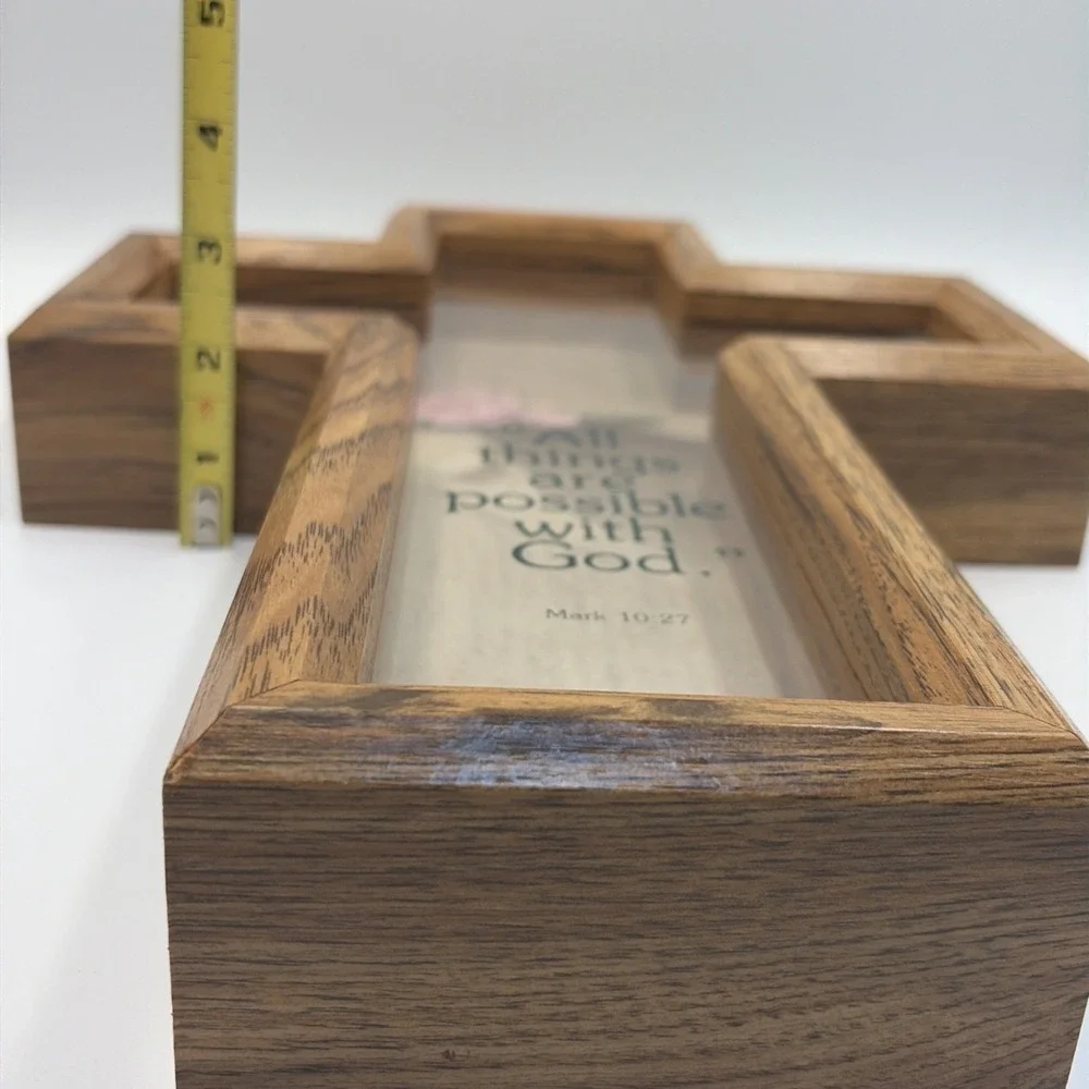Abbey Press Wood Cross Shadow Box‎ Bible Scripture Verse Mark 10:27 USA